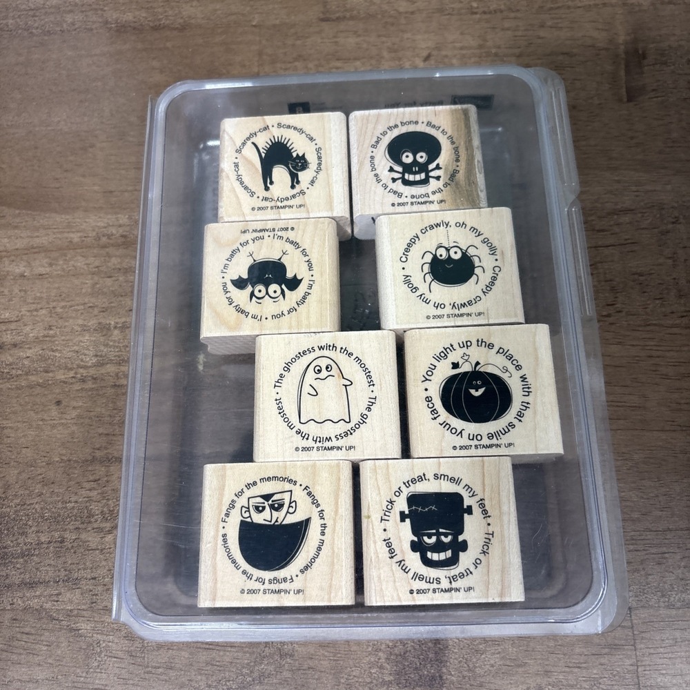 Stampin' Up! Batty For You Wood Mount Stamp Set Halloween Set of 8
